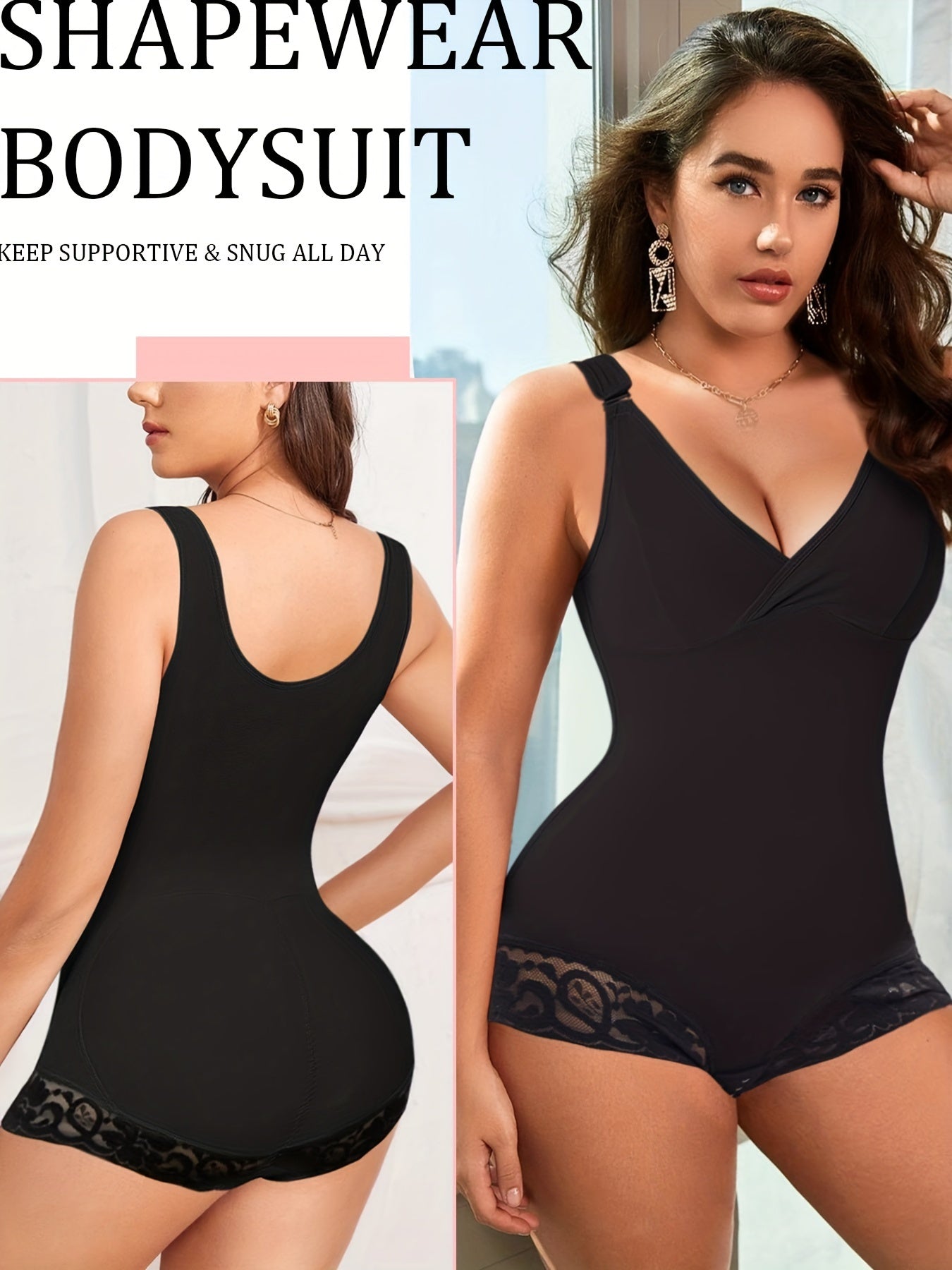 Lace Shaping Bodysuit V-Neck Tummy Control Body Shaper