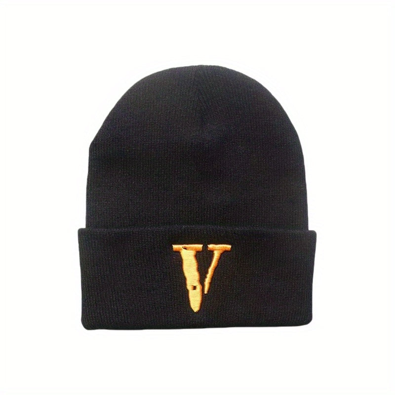 Unisex V Embroidery Knitted Hat Ski Pullover Hat