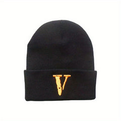 Unisex V Embroidery Knitted Hat Ski Pullover Hat