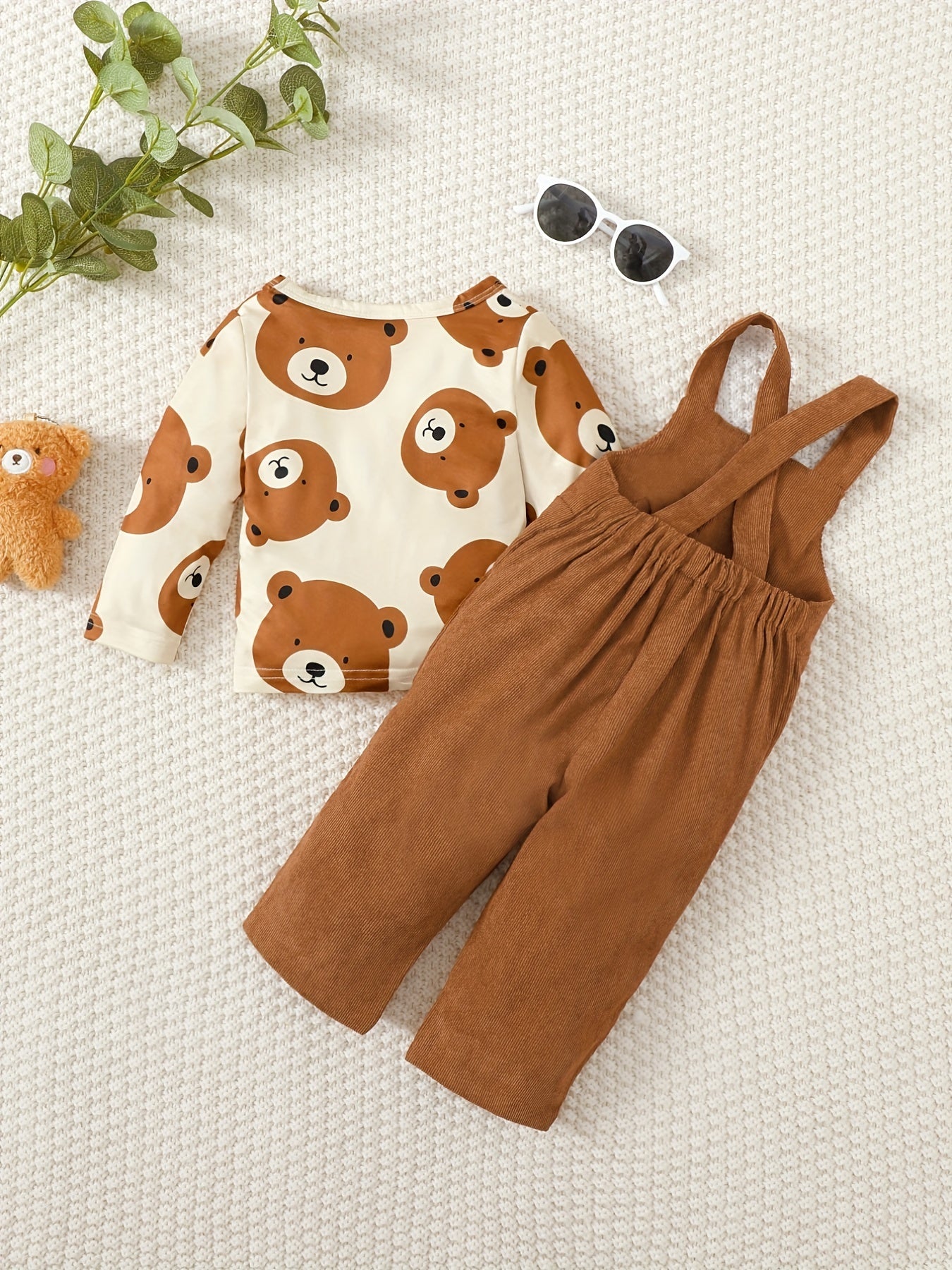 Baby Boys Bear Print Top & Overalls Set Toddler Clothes