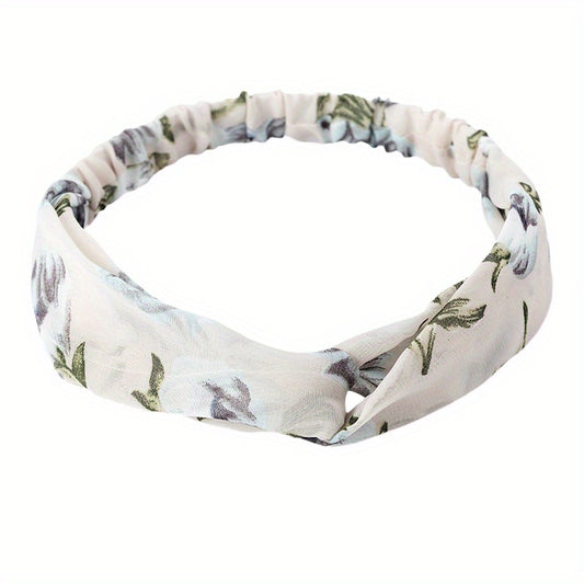 Floral Print Chiffon Headband Stretchy Headdress Hair Band