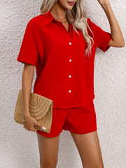 Casual Two piece Set Drop Shoulder Shirt & Solid Shorts