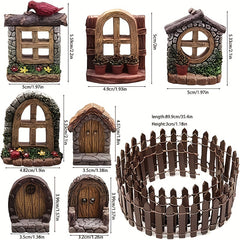 8pcs Mini Fairy Door And Window Set for Garden Bonsai Terrarium