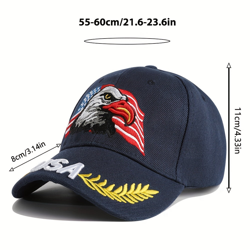 Men's Eagle & Flag Embroidered Baseball Cap, Adjustable Trucker Hat