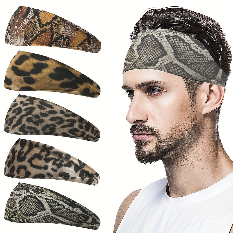 3pcs Animal Print Sports Sweatband Non Slip Headband for Running Yoga Fitness