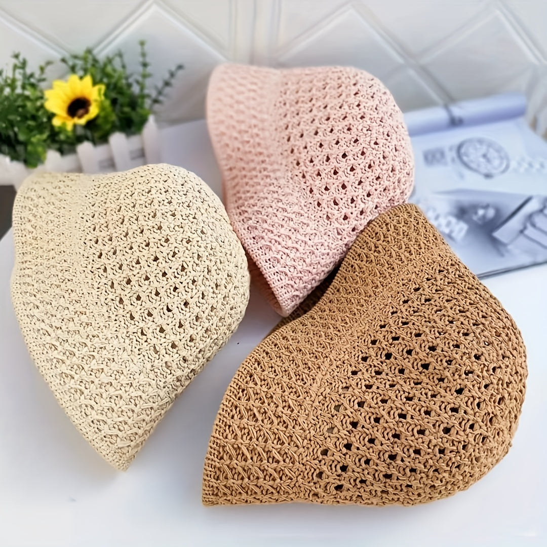 Casual Bucket Hat Crochet Straw Sun Hat Beach Hats for Women
