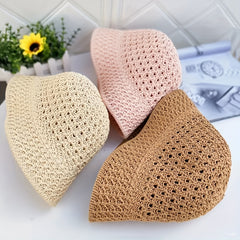 Casual Bucket Hat Crochet Straw Sun Hat Beach Hats for Women
