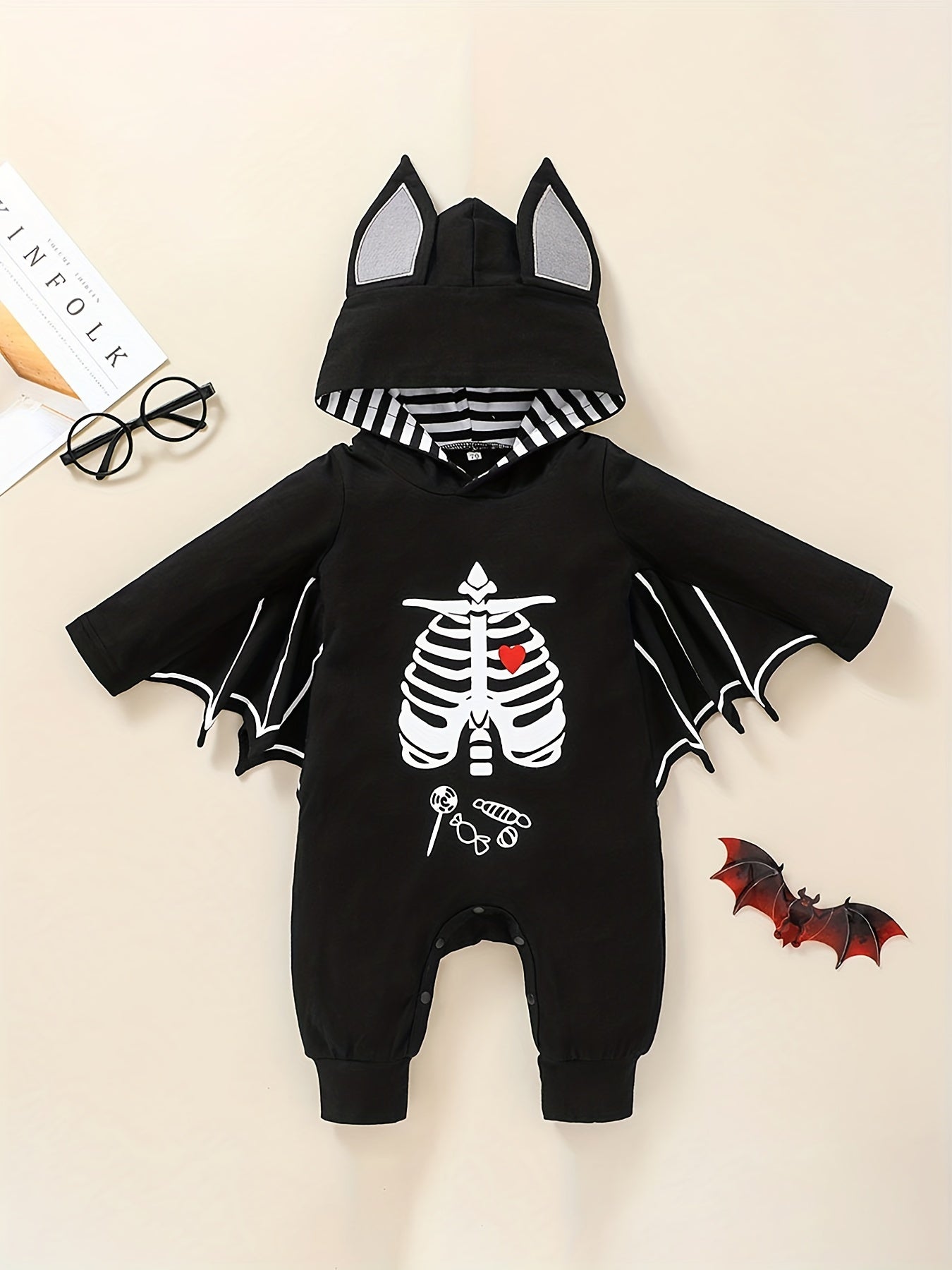 Baby Halloween Bat Print Hooded Romper Jumpsuit