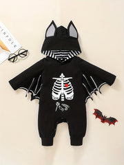 Baby Halloween Bat Print Hooded Romper Jumpsuit
