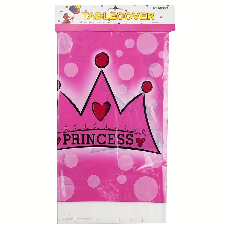 Kids' Birthday Party Tablecloth Crown Happy Birthday Print