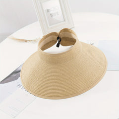 Foldable Ponytail Sun Visor Hats UV Protection Wide Brim Straw Beach Hat