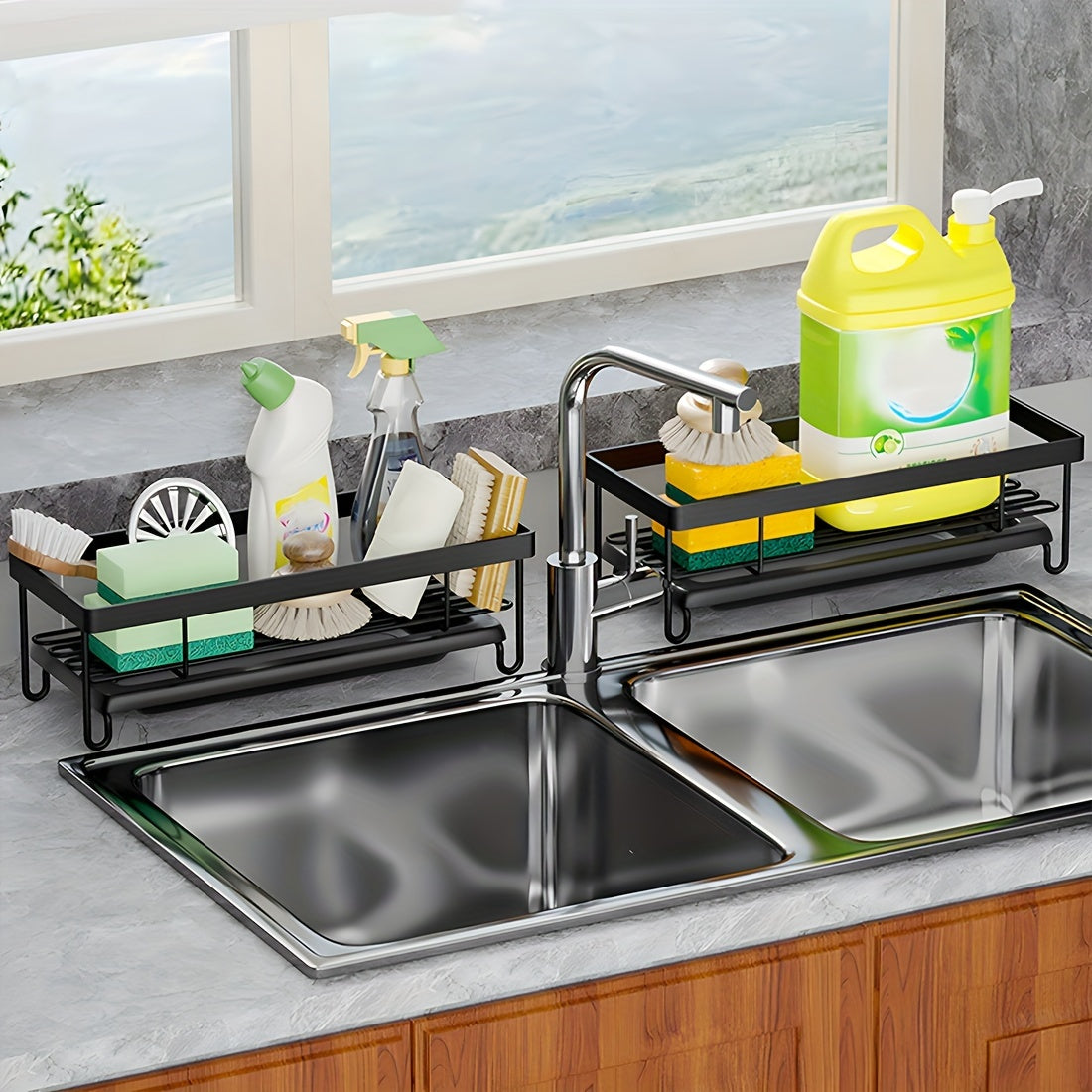 Metal Kitchen Drain Rack Sink Storage Rack Faucet Sponge Cloth Storage
