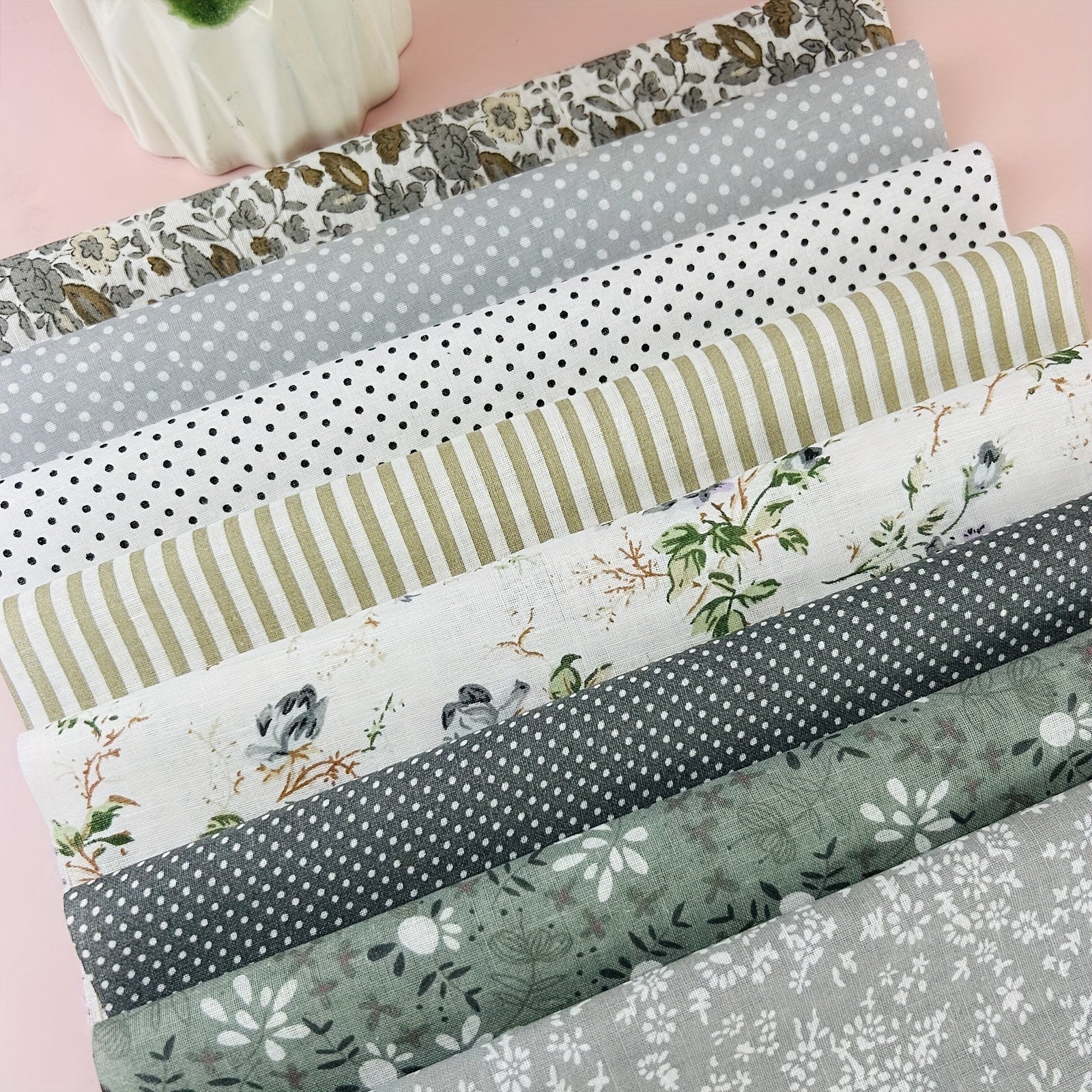 8pcs Gray Cotton Fabric Bundle Floral Sewing Supplies For Patchwork DIY