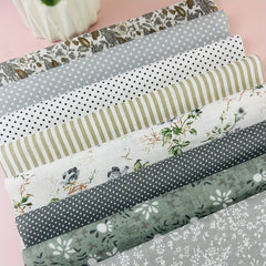 8pcs Gray Cotton Fabric Bundle Floral Sewing Supplies For Patchwork DIY