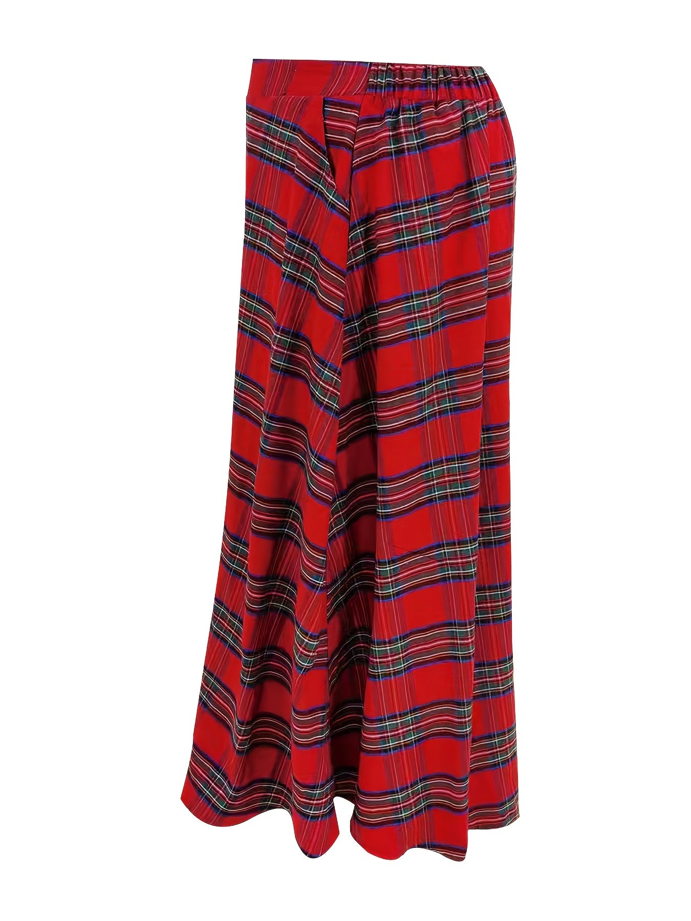 Plaid Print A-line Swing Skirt with Pockets