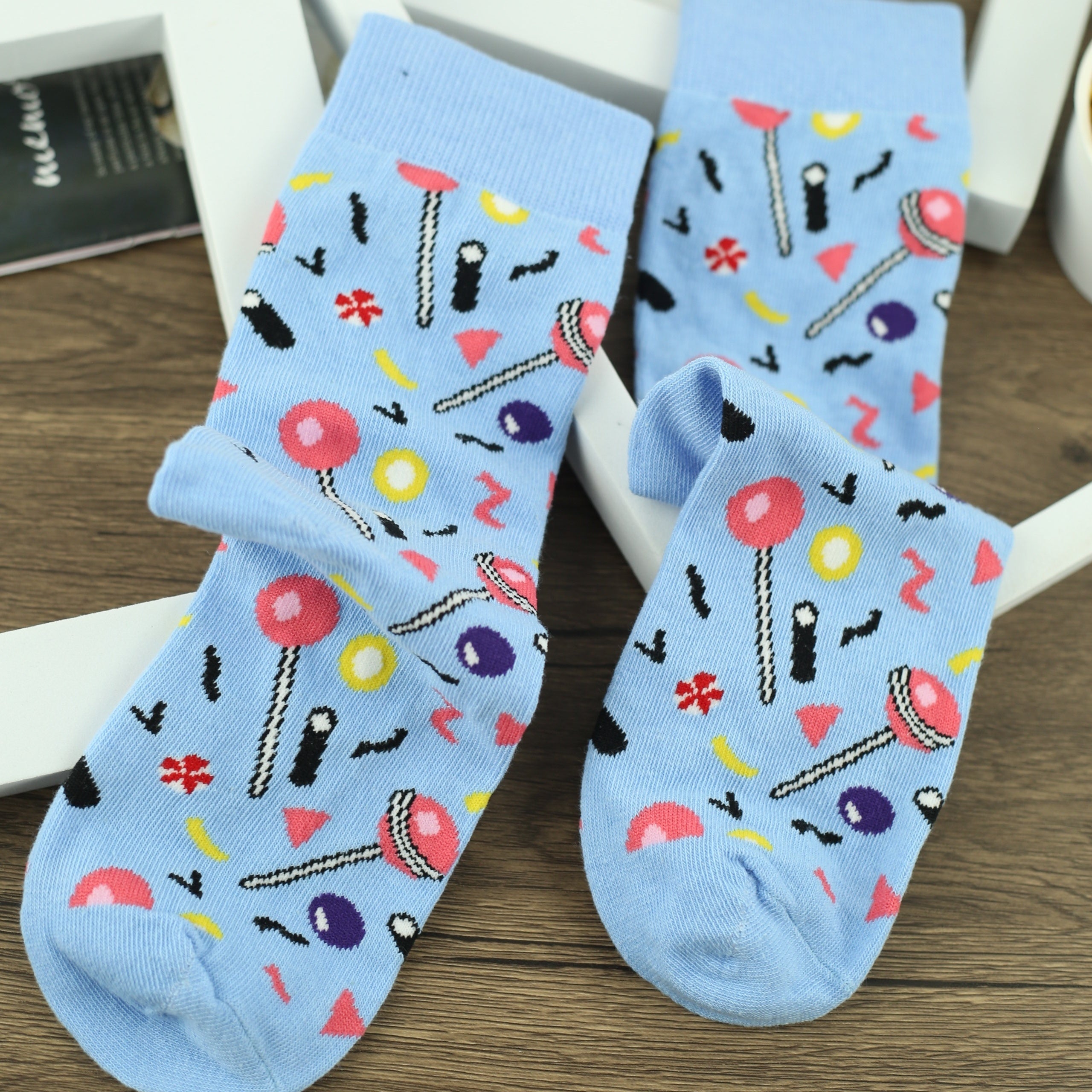 Men's Cartoon Lollipop Crew Socks 2 Pairs