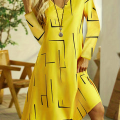 Women's Plus Stripe Print Long Sleeve V Neck Dress