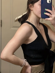 Knitted Bow Front V Neck Sleeveless Top