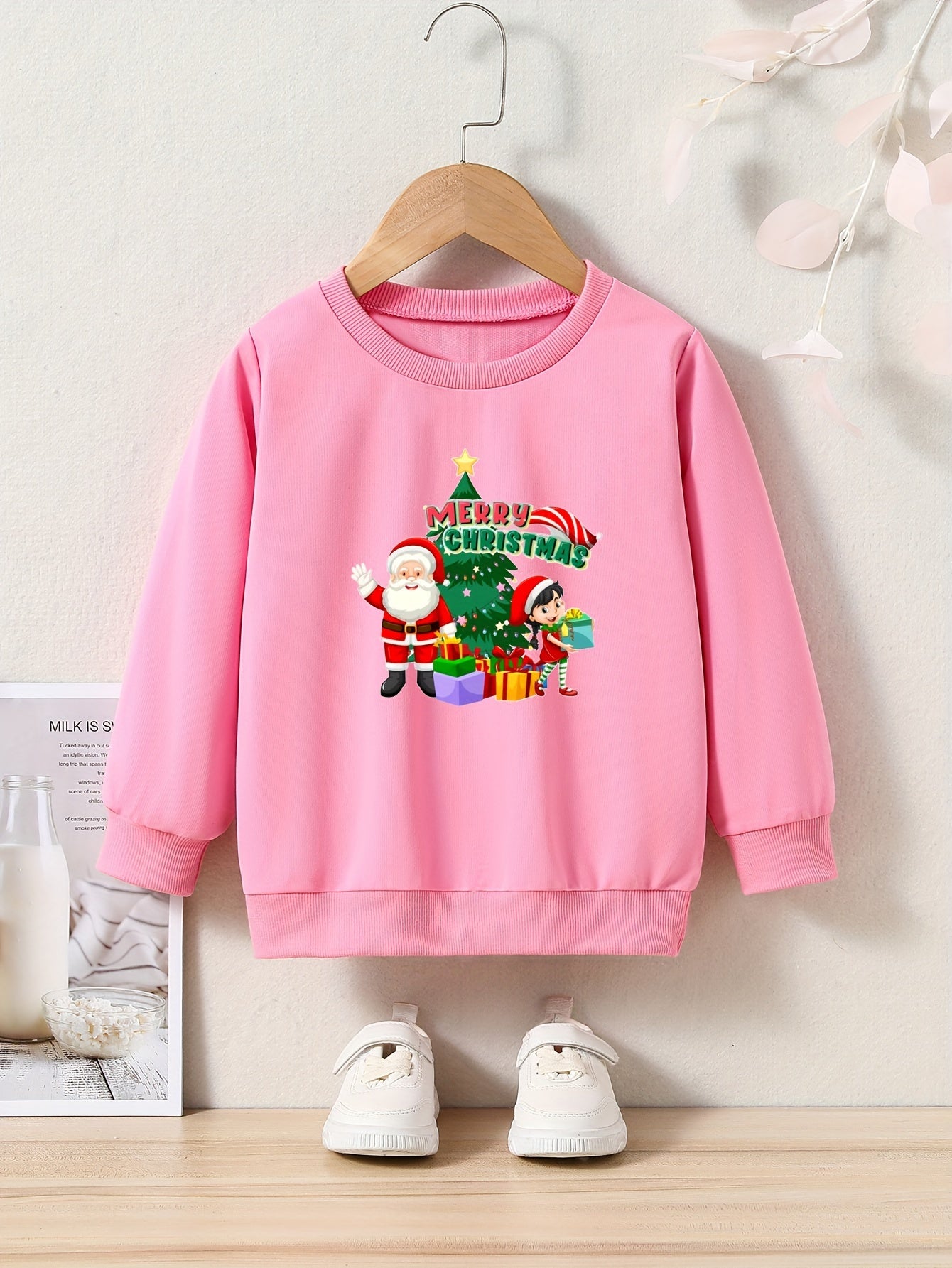 Christmas Graphic Crew Neck Long Sleeve Sweatshirt for Kids