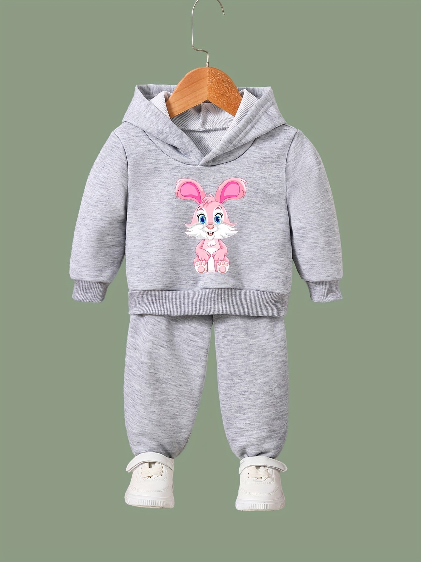 Girls 2pcs Rabbit Pattern Hoodie & Sweatpants Set
