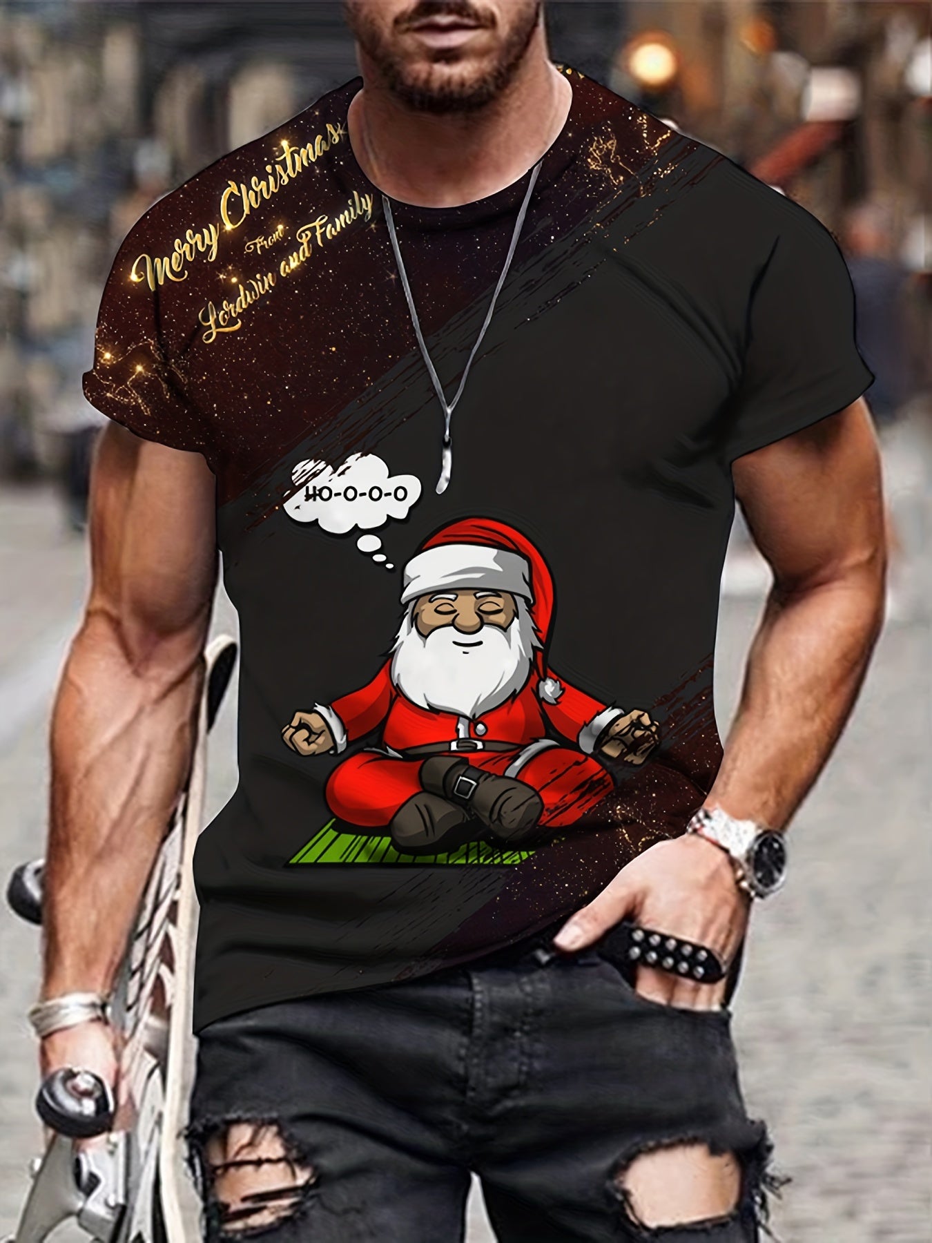 Santa Claus Meditating Print Men's Short Sleeve Tee
