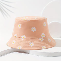 Daisy Print Reversible Bucket Hat Summer Sunscreen Casual Fisherman Cap