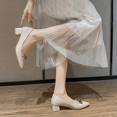 Women's Metallic Pointed Toe Mid Heel Slip-On Court Pumps
