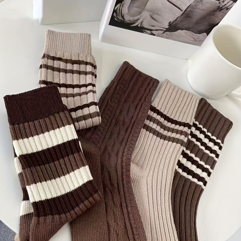 5 Pairs Striped Crew Socks Breathable Sports Stockings