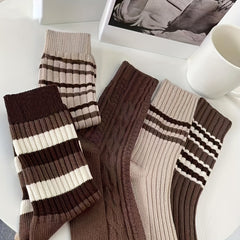 5 Pairs Striped Crew Socks Breathable Sports Stockings