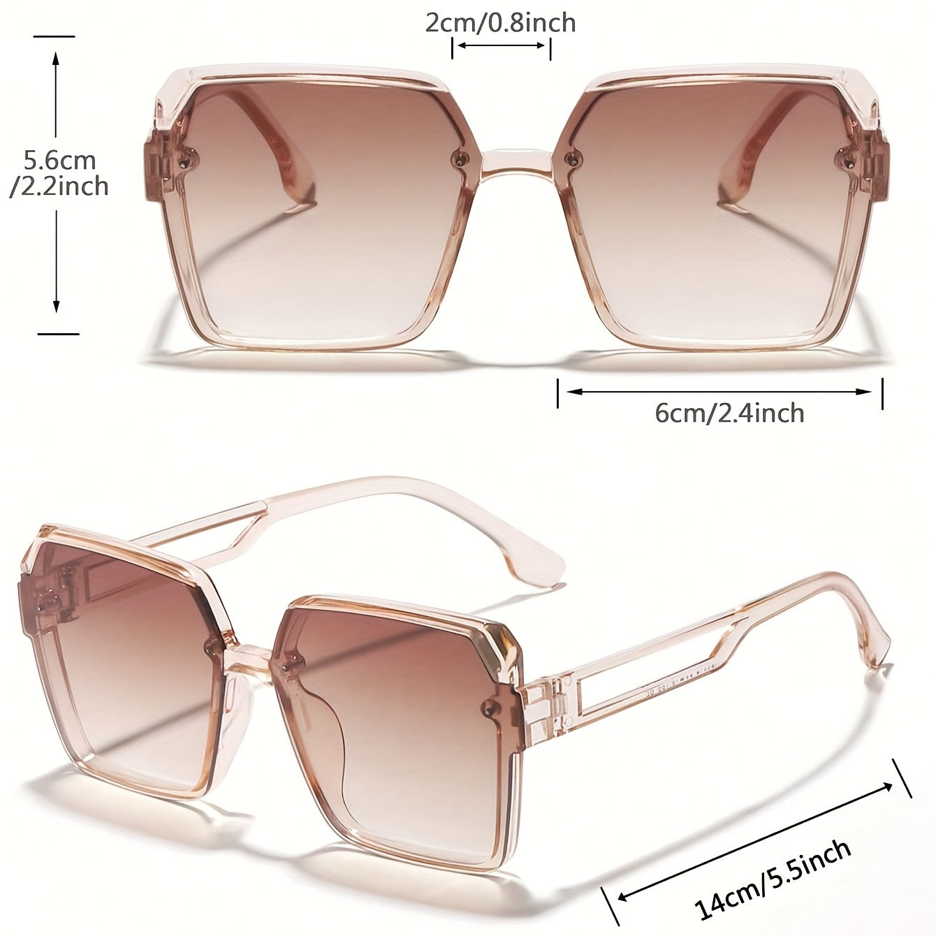 Large Square Sunglasses Gradient UV400 Sun Shades Glasses For Driving Beach