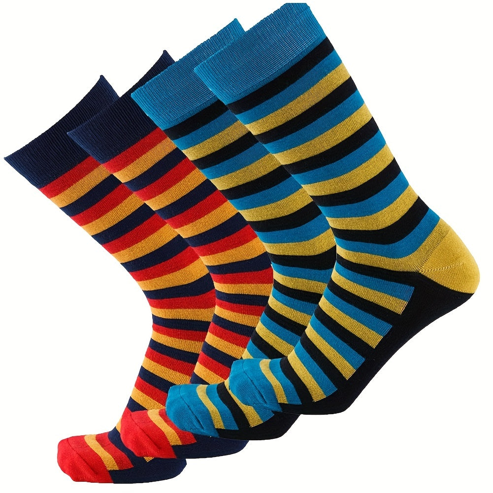 Men's Striped Crew Socks Cotton Blend Comfy Casual Unisex Outdoor Socks
