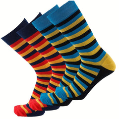 Men's Striped Crew Socks Cotton Blend Comfy Casual Unisex Outdoor Socks