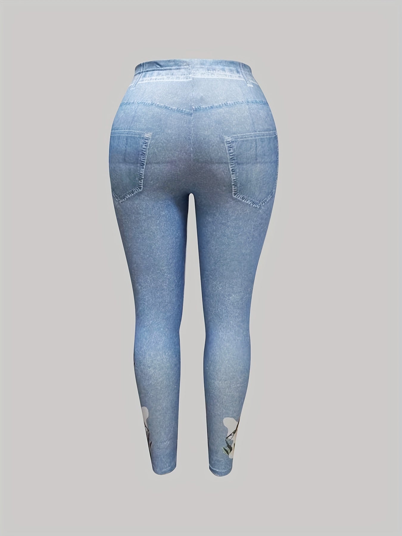 Plus Denim Print High Rise Skinny Leggings