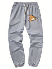 Bear Pattern Joggers Men's Casual Loose Fit Drawstring Pants