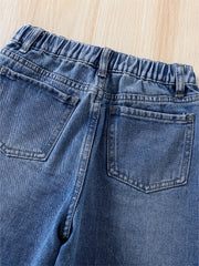 Girls Flowers Graphic Cotton Jeans Casual Pocket Denim Pants