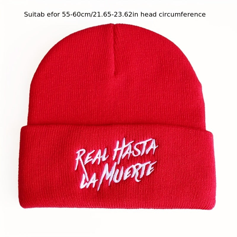 Stylish Windproof Knit Beanie Hat with Letter Embroidery