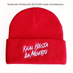 Stylish Windproof Knit Beanie Hat with Letter Embroidery