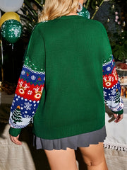 Christmas Sweater Women's Elk Santa Claus Crew Neck