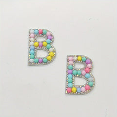 2pcs Bead Rhinestone Letter Stickers Shirt Jacket Bag DIY Name