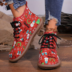 Christmas Lace-up Front Ankle Boots for Women