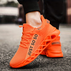 Orange Running Shoes Lace Up Flying Woven Athletic Footwear