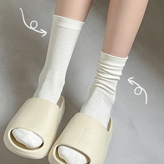 3 Pairs Solid Crew Socks Comfortable & Breathable Mid Tube Women's Stockings