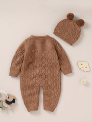 Newborn Knitted Sweater Jumpsuit Hat Set