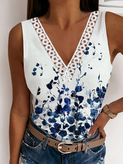 Floral Print Tank Top V Neck Casual Top Summer Spring