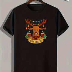 Christmas Deer Print Men's Graphic T shirt Casual Comfy Tees