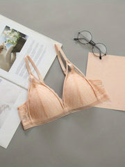 Lace Wireless Push Up Bra Comfy & Breathable Triangle Cups