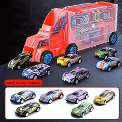 Folding Ejection Truck Toy w/ 6 Cars Friction Powered Alloy Vehicles Kids Gift