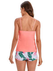 Tropical Print Tankini Set High Waist Boxer Bottom Swimsuit