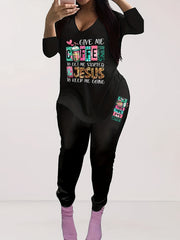 Plus Size Women's Casual 2 Piece Set Long Sleeve V Neck Top & Leggings