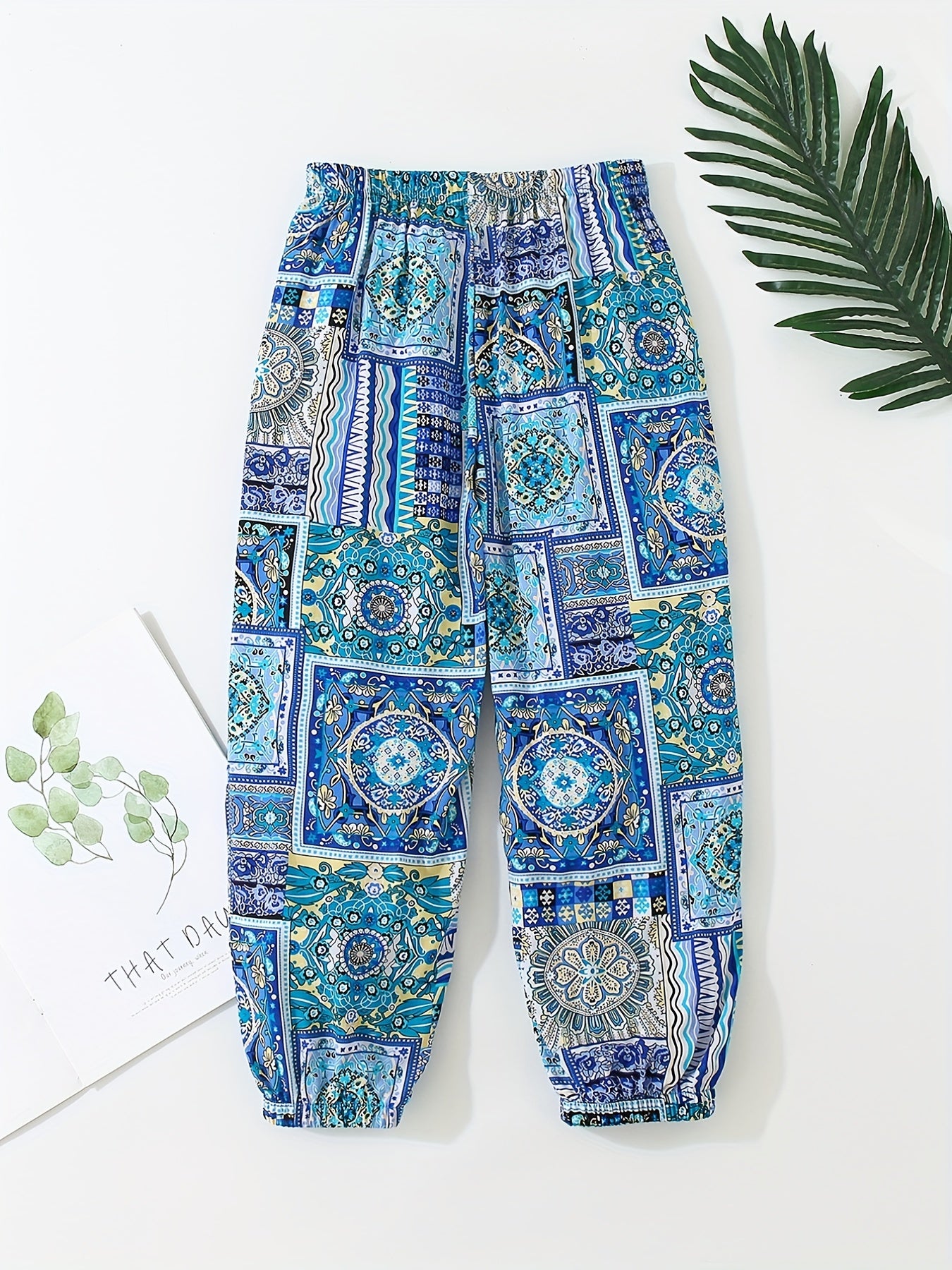 Girls Ethnic Graphic Cotton Jogger Trousers Kids Baggy Pants